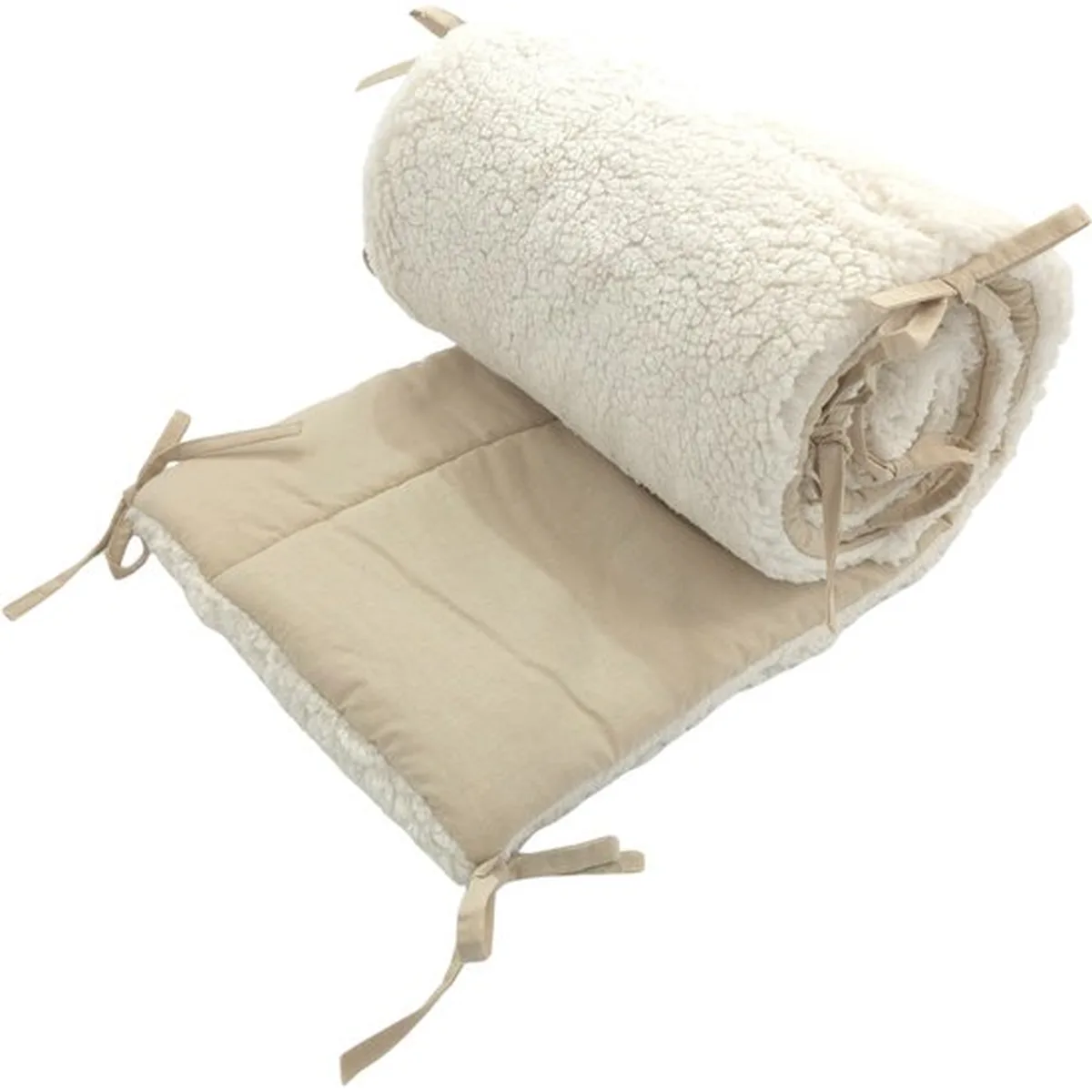 Soosie Bedomrander TEDDY Collectie – 180×30 cm – Dubbelzijdig Teddy & Katoen – Creme en Beige – Baby Bedbescherming - 3