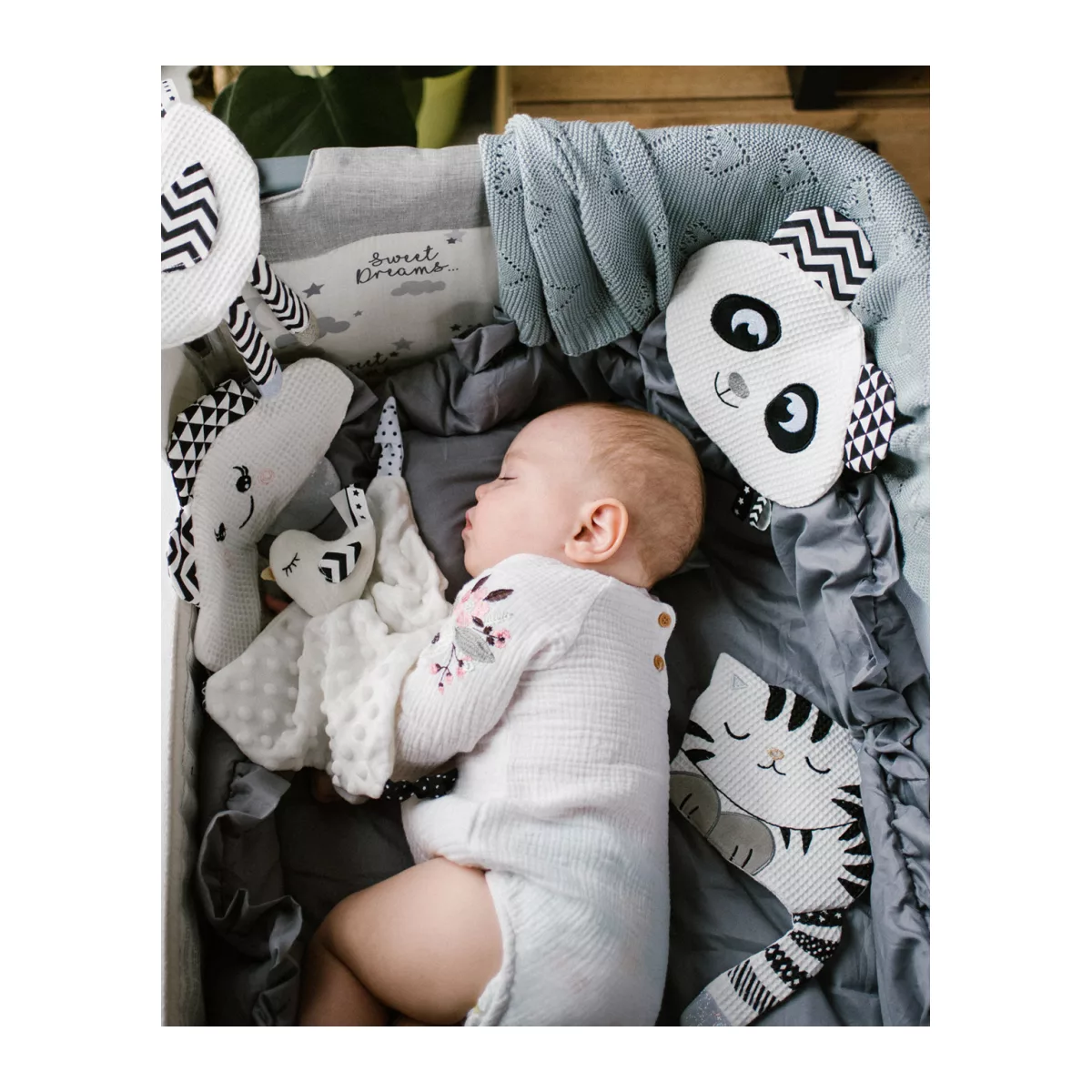 BabyOno Blink & Smile - Knuffel Kocyk - Zwart-wit - Interactief - Educatief