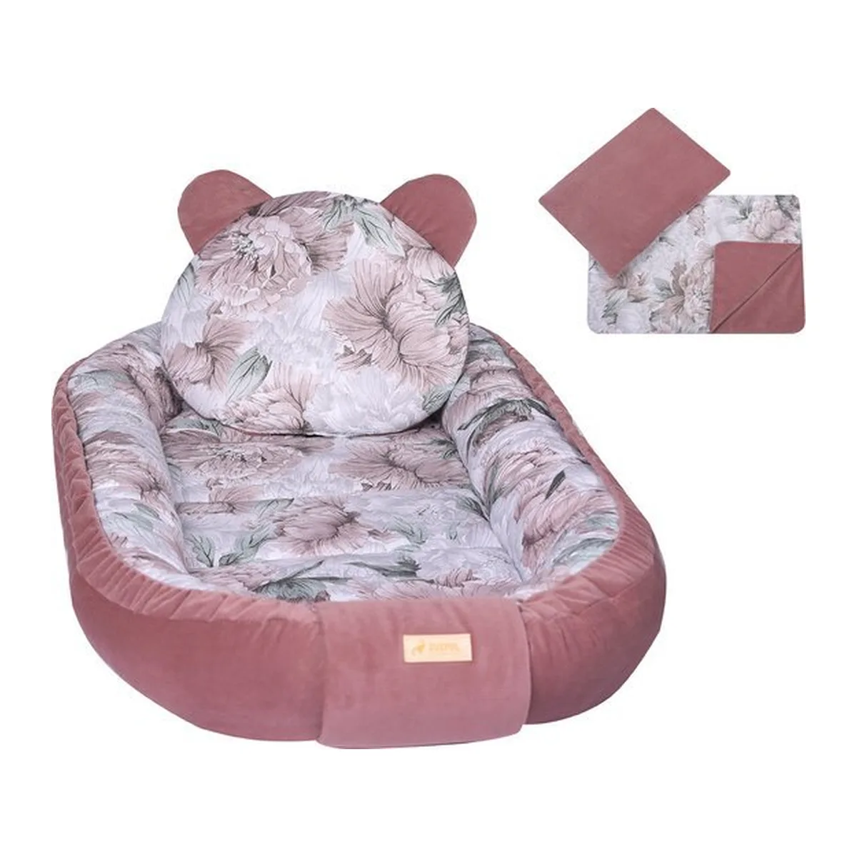 LUXE babynestje 4 delige SET / Kraamcadeau / GRATIS dekentje met kussen voor kinderwagen / Dubbelzijdig VELVET paars bruin