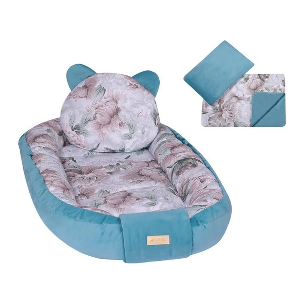 LUXE babynestje 4 delige SET / Kraamcadeau / GRATIS dekentje met kussen voor kinderwagen / Dubbelzijdig VELVET blue