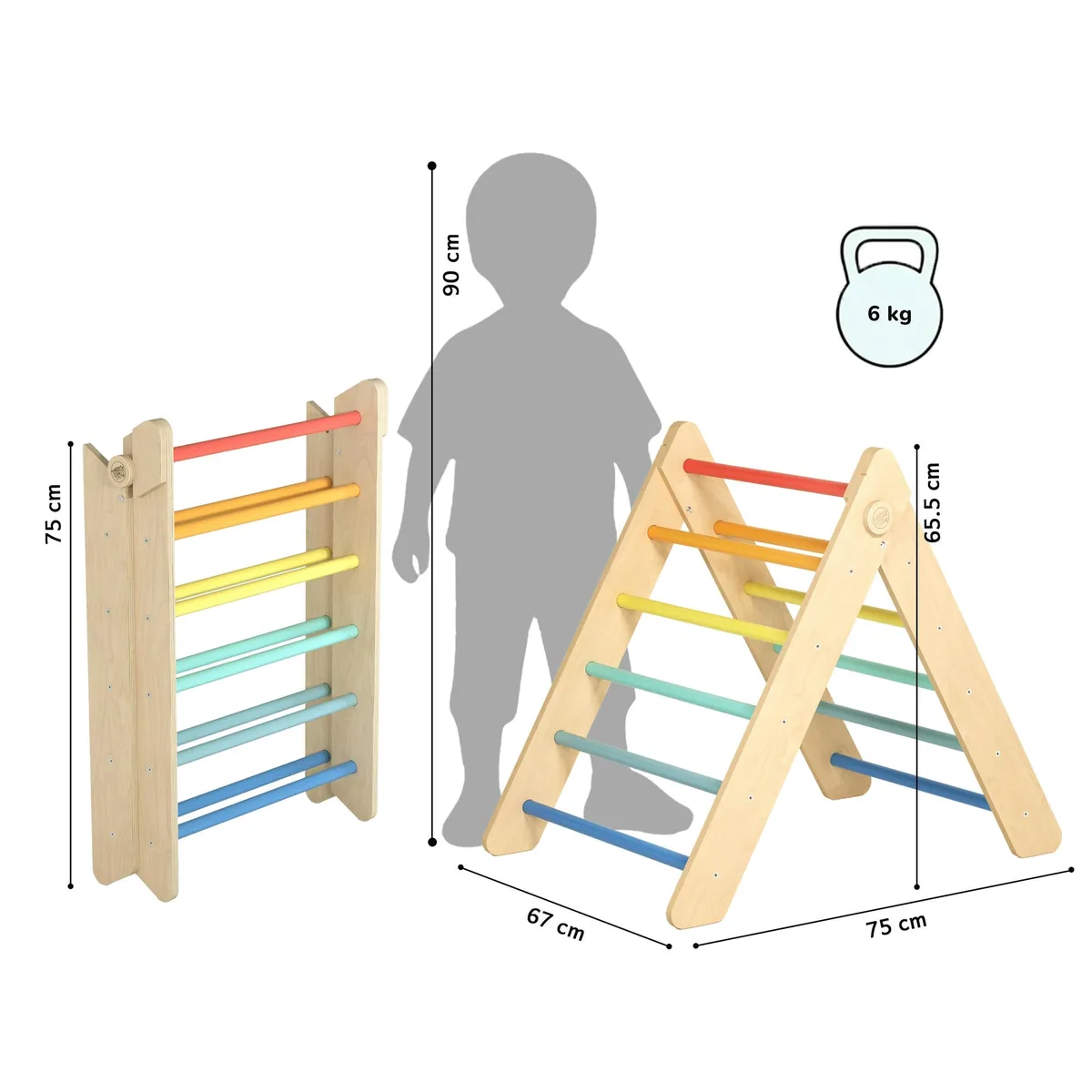 BusyKids Pikler driehoek met glijbaan en klimplank (set) - Onbehandeld hout - 2
