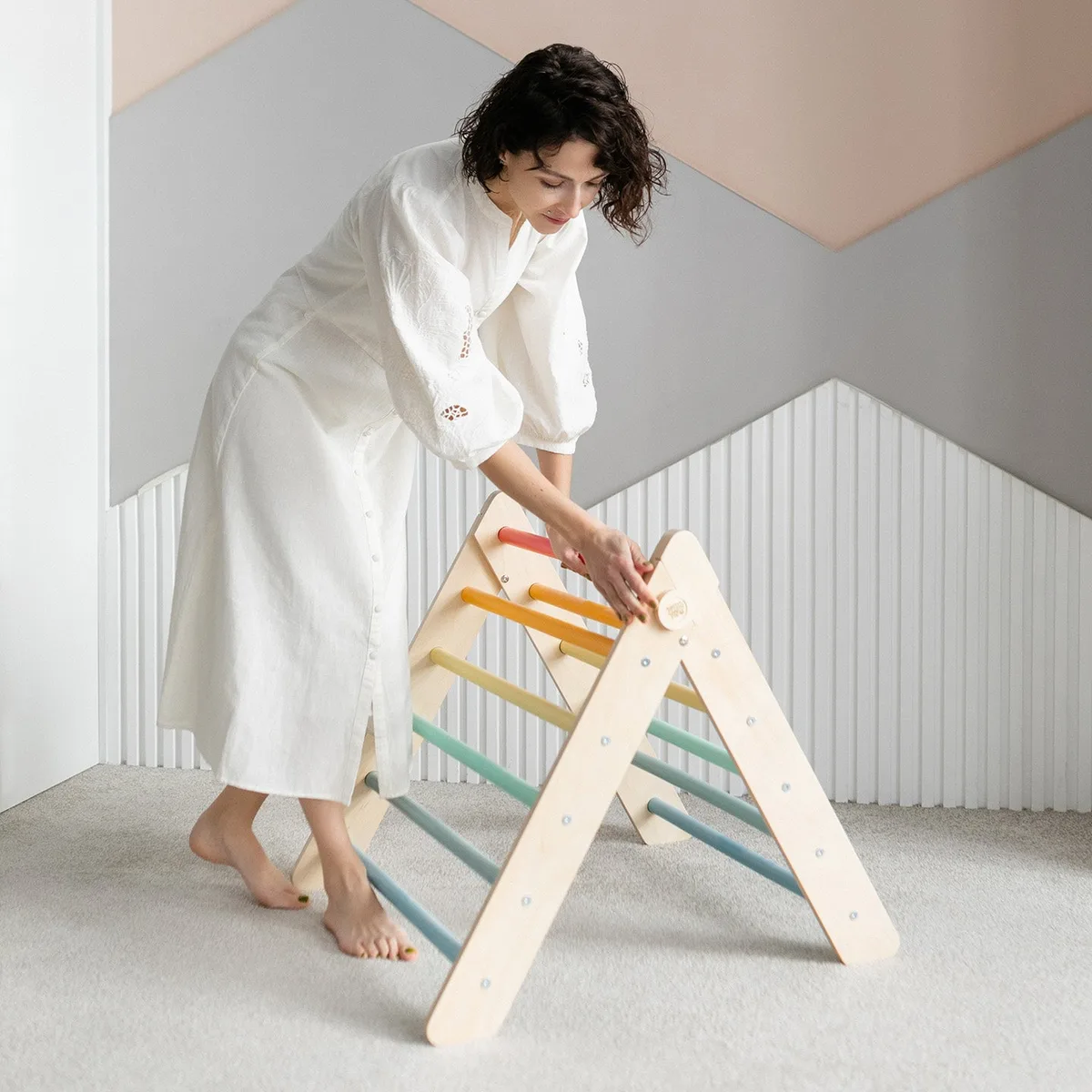 BusyKids Pikler driehoek met glijbaan en klimplank (set) - Onbehandeld hout - 7