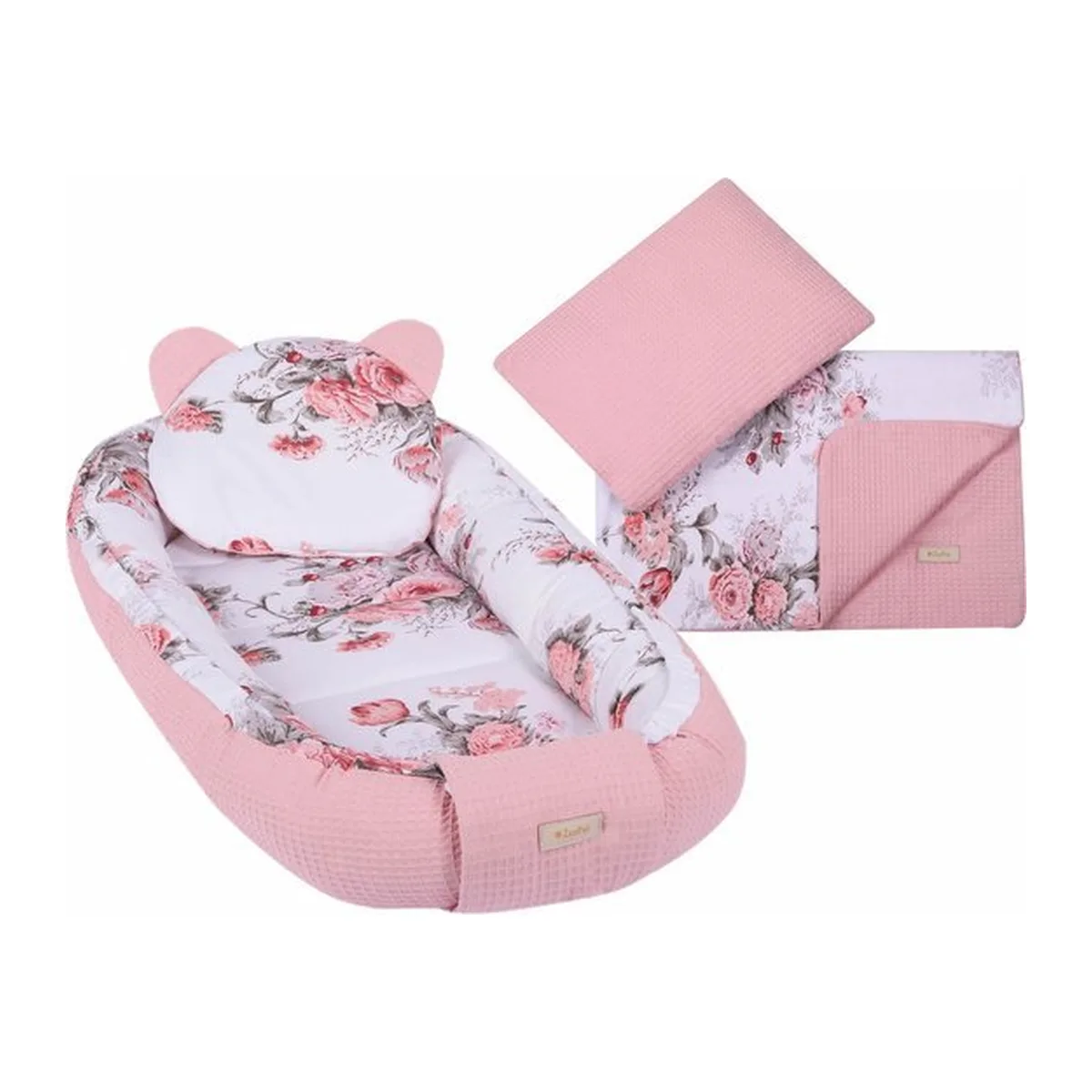 LUXE babynestje 4 delige SET / Kraamcadeau / GRATIS wiegdeken met kussen / Rozen roze