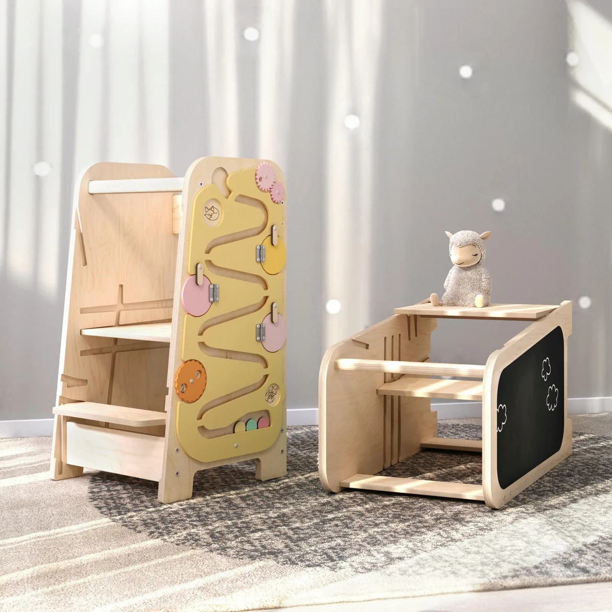 BusyKids Leertoren Play 5-in-1 met speelelementen - Mint