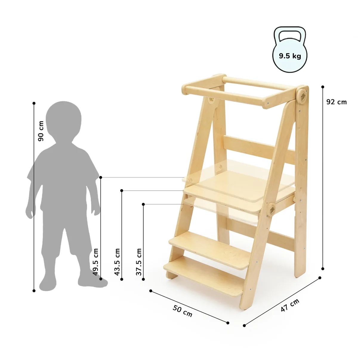 BusyKids Opvouwbare leertoren - Naturel gelakt