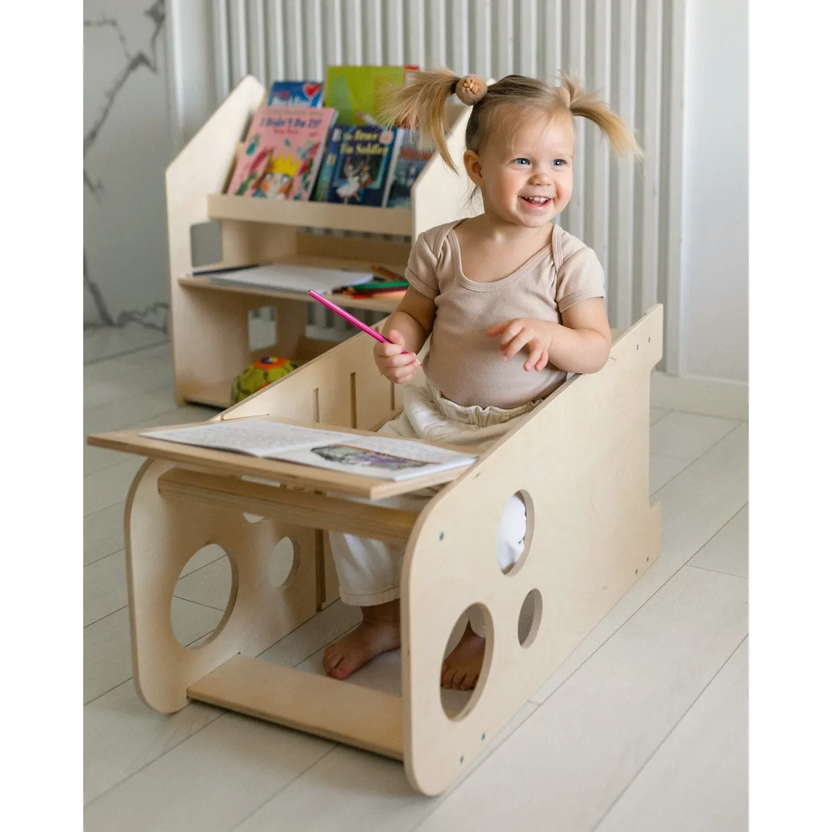 BusyKids Meegroeiende leertoren 3-in-1 (75 cm) - Onbehandeld hout - 7
