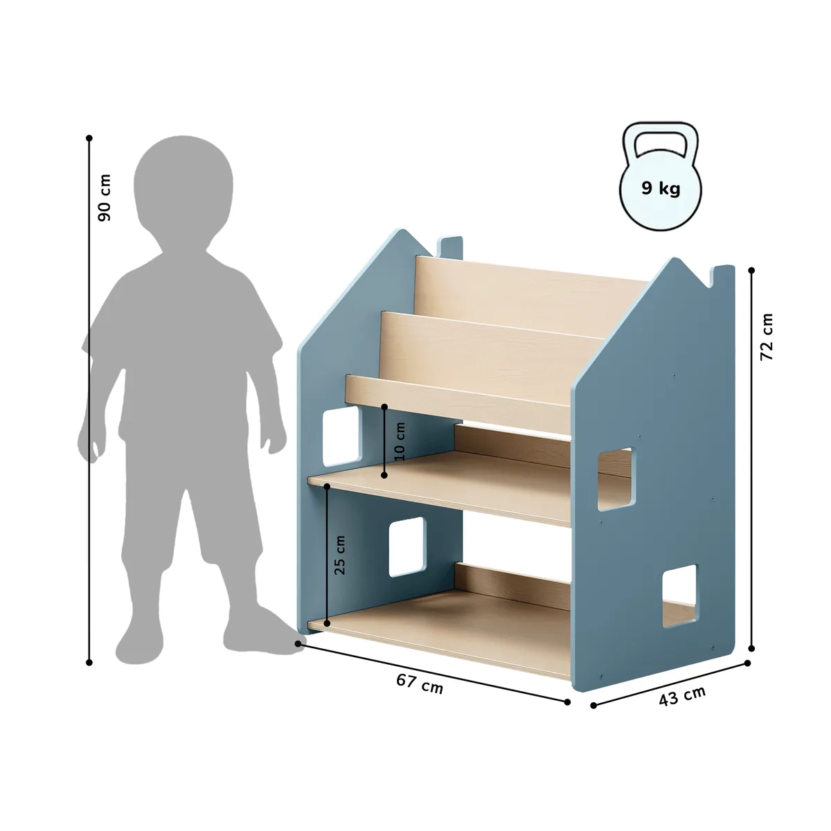 BusyKids Kinderkast 2-in-1 voor boeken en speelgoed - Lichtblauw