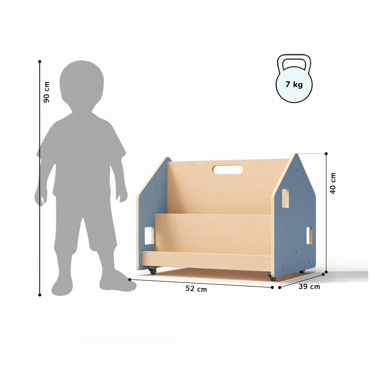 BusyKids Dubbelzijdige mini boekenkast op wielen - Lichtblauw