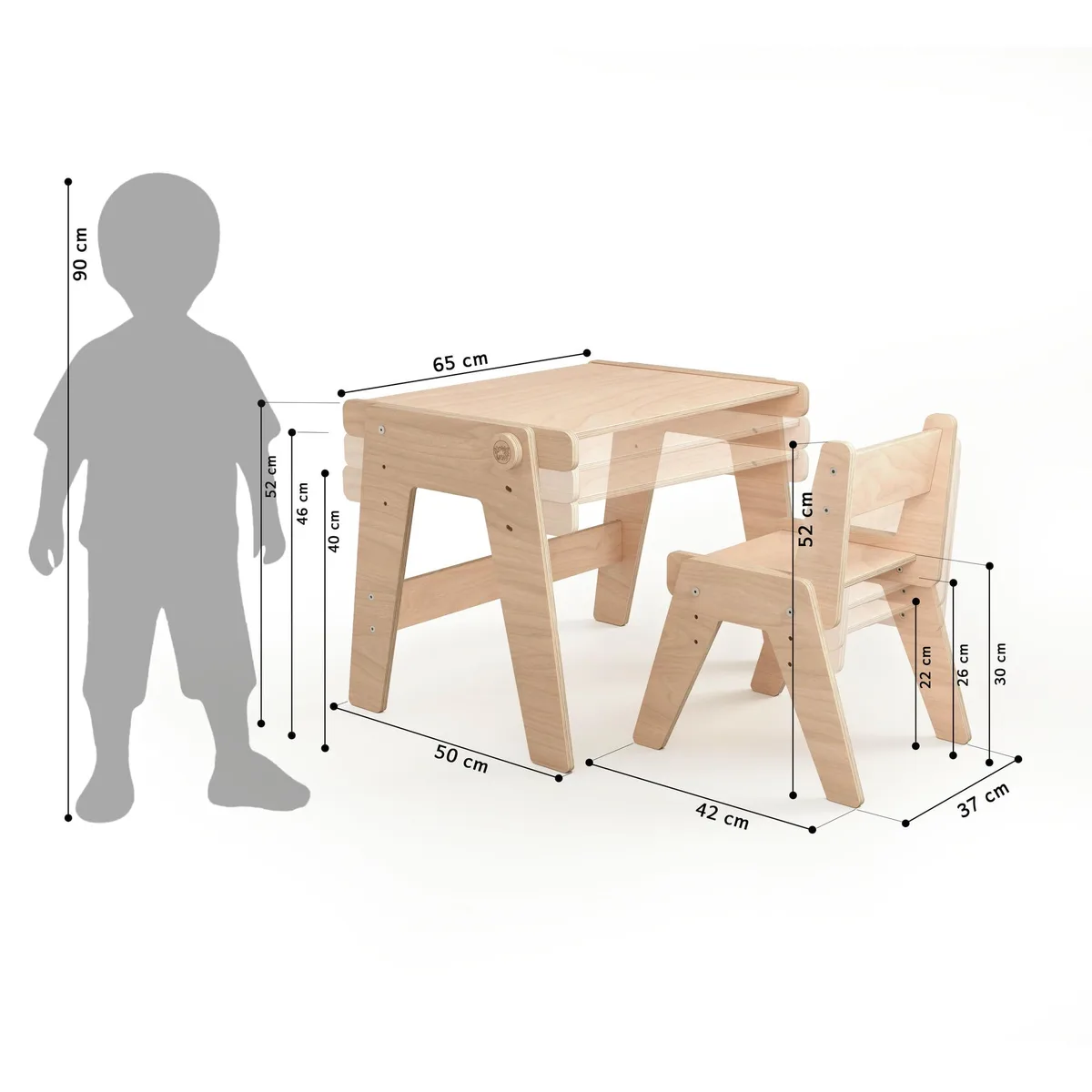 BusyKids Meegroeiende kindertafel met stoel MINI - Naturel gelakt