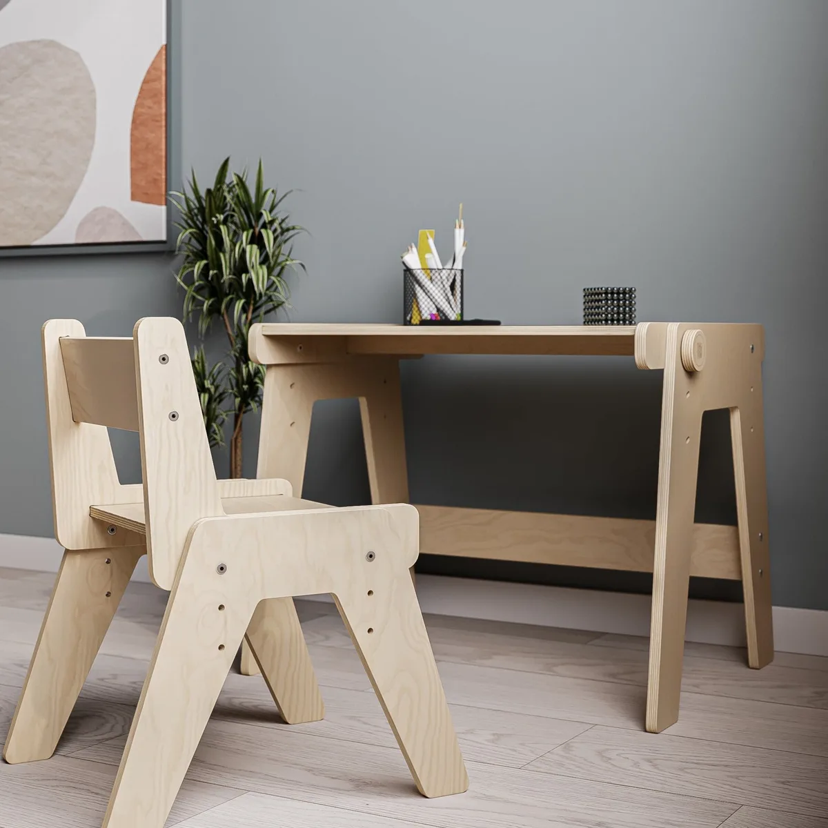 BusyKids Meegroeiende kindertafel met stoel MINI - Naturel gelakt - 8