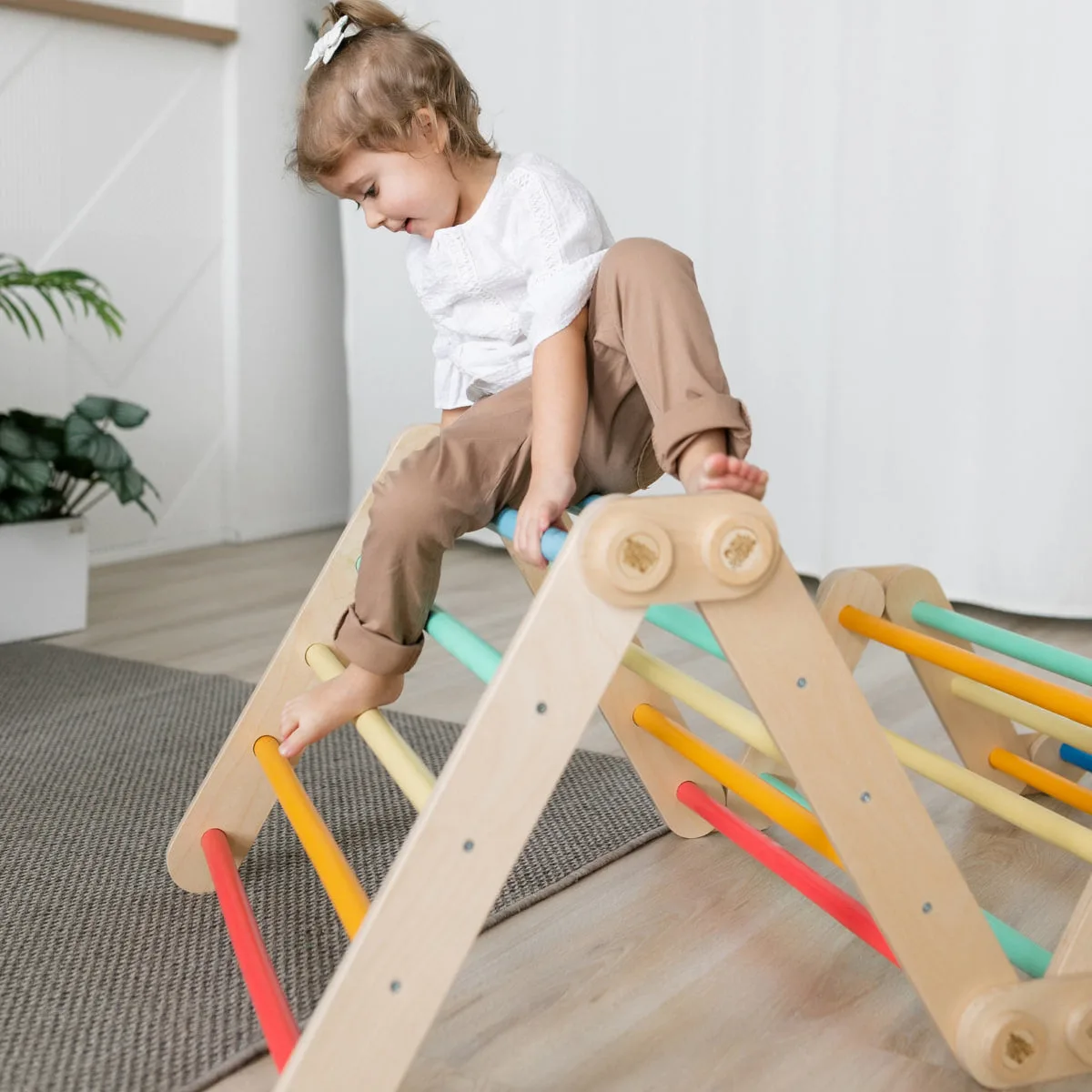 BusyKids Flexi klimrek Set L (klimrek, mini klimrek en boog) - Onbehandeld hout - 4