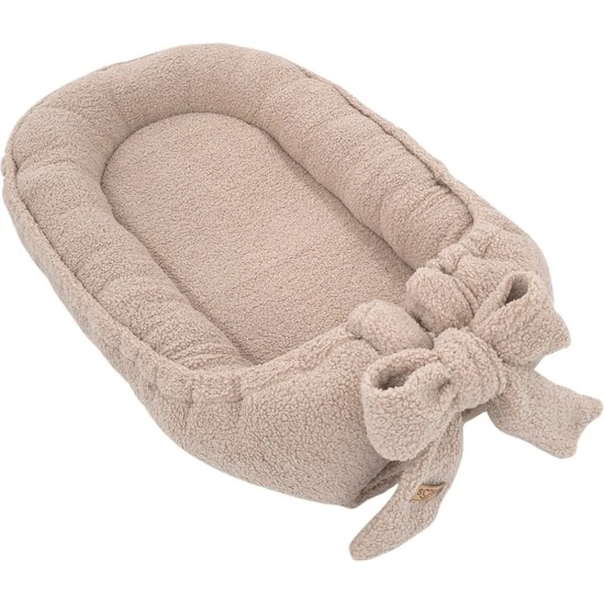 Soosie Teddy Bow Babynestje – Zacht Teddy Babynest met Uitneembaar Matras en Decoratieve Strik – Beige