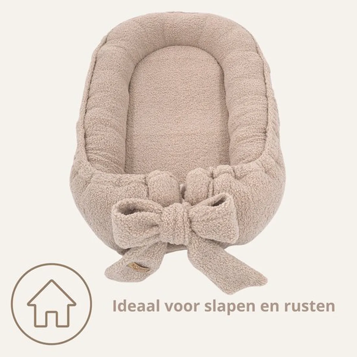 Soosie Teddy Bow Babynestje – Zacht Teddy Babynest met Uitneembaar Matras en Decoratieve Strik – Beige - 2