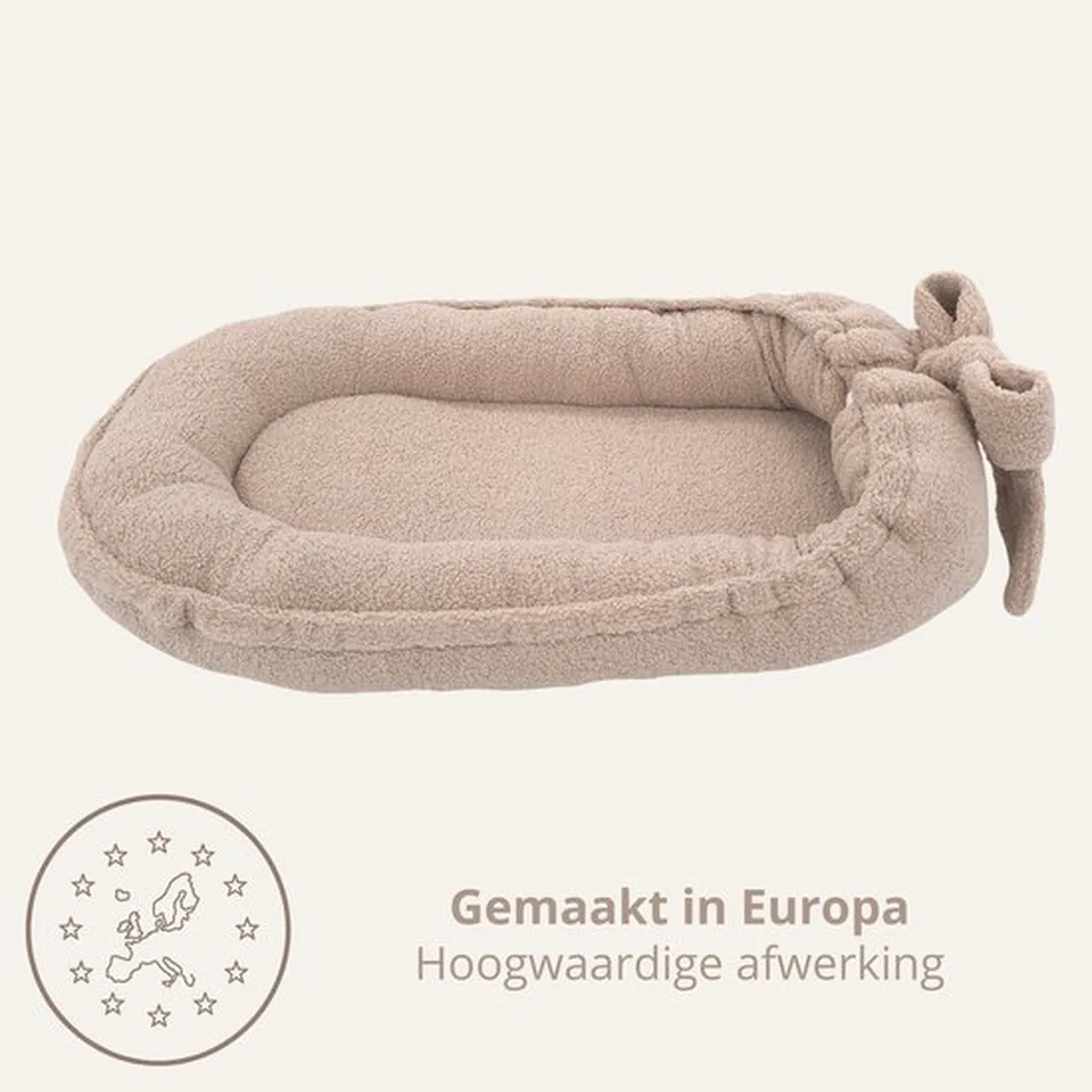 Soosie Teddy Bow Babynestje – Zacht Teddy Babynest met Uitneembaar Matras en Decoratieve Strik – Beige - 3