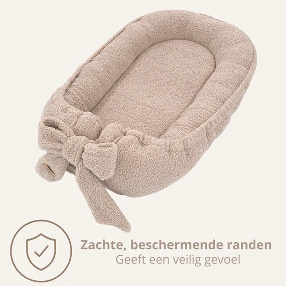 Soosie Teddy Bow Babynestje – Zacht Teddy Babynest met Uitneembaar Matras en Decoratieve Strik – Beige - 6