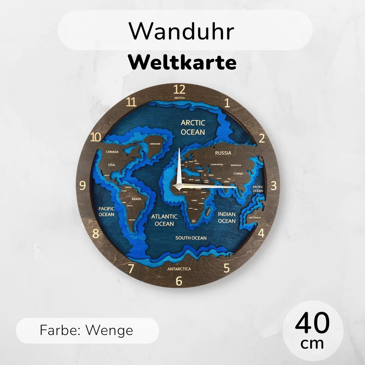 BusyKids Wandklok wereldkaart van hout - Naturel - 4