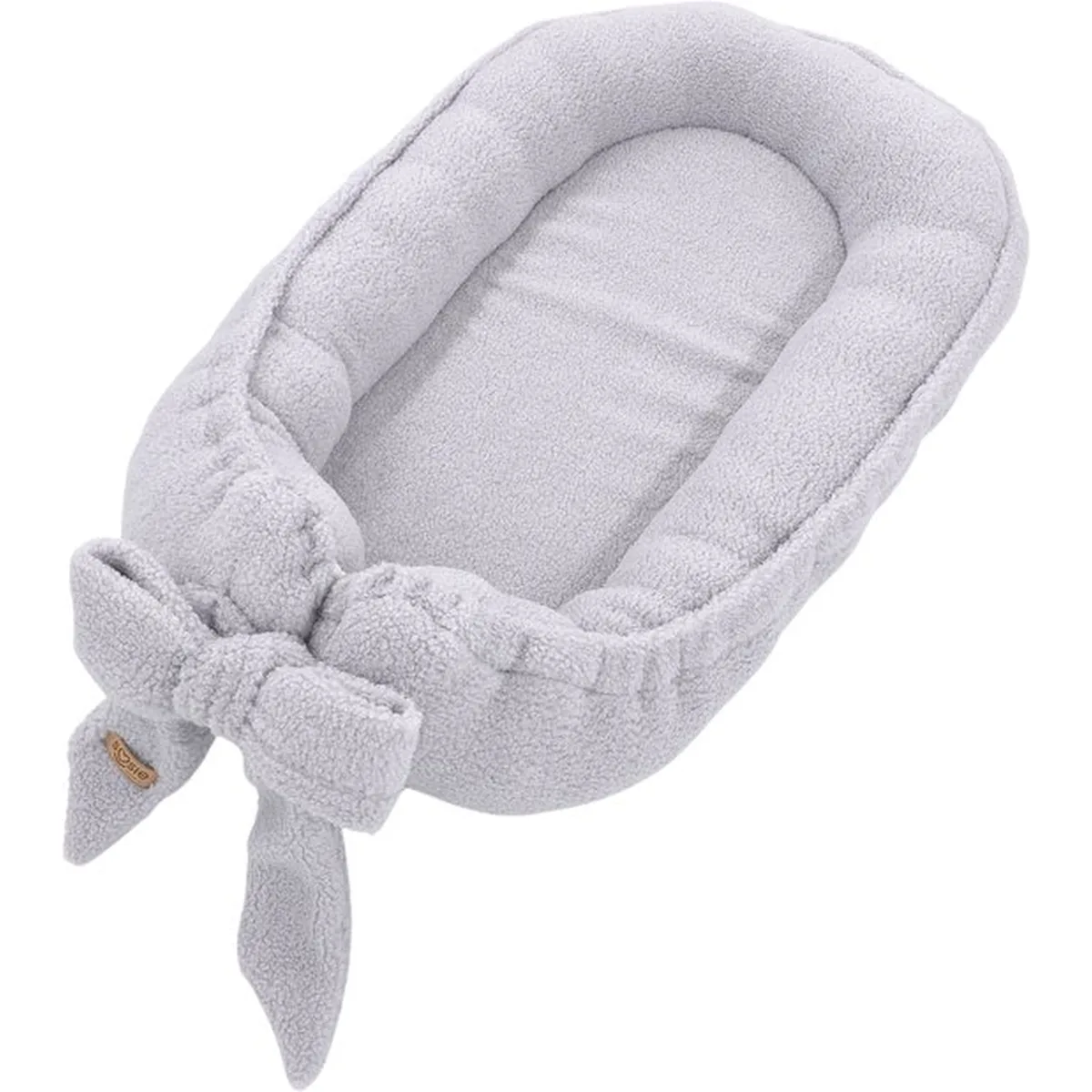 Soosie Teddy Bow Babynestje – Zacht Teddy Babynest met Uitneembaar Matras en Decoratieve Strik – Grijs