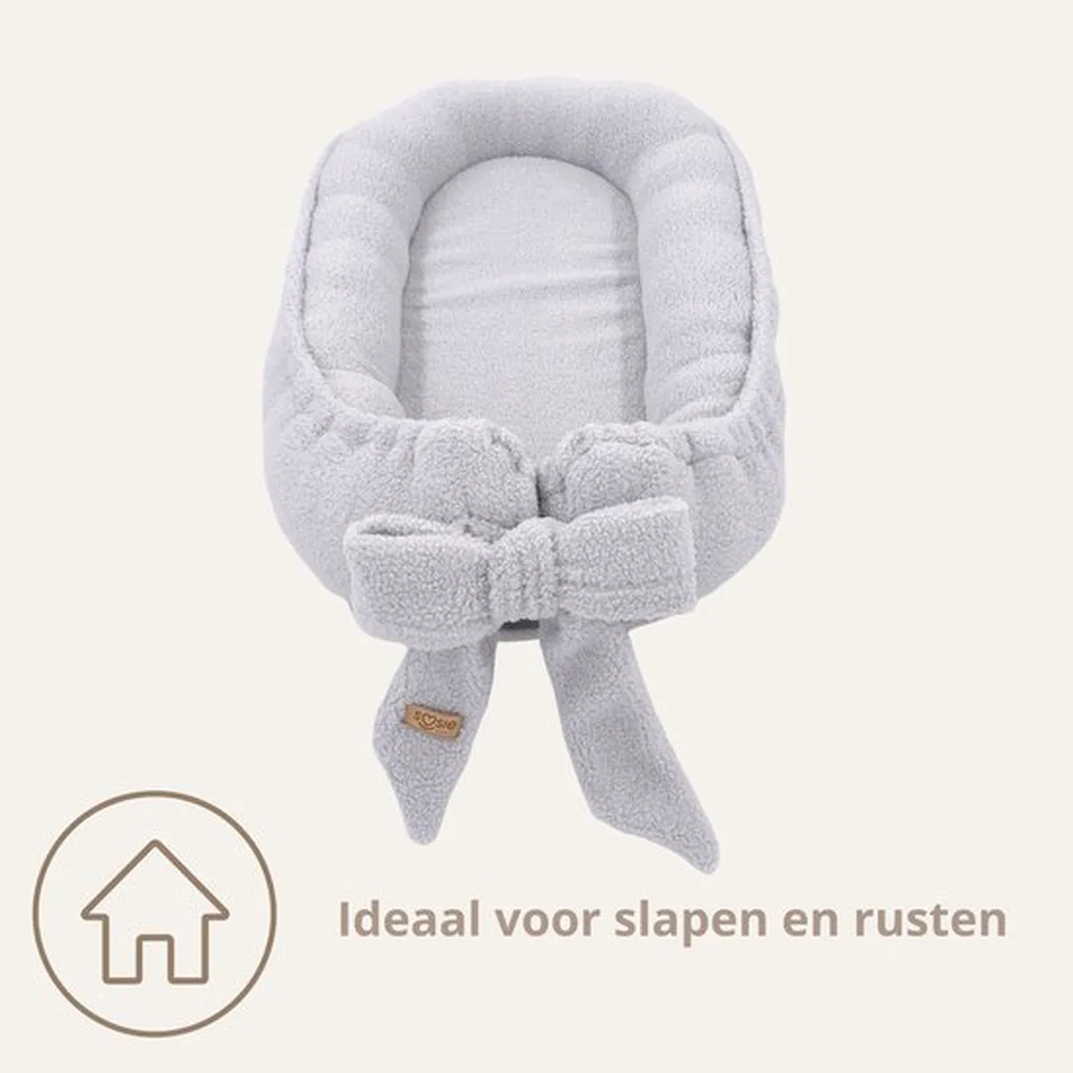 Soosie Teddy Bow Babynestje – Zacht Teddy Babynest met Uitneembaar Matras en Decoratieve Strik – Grijs - 2