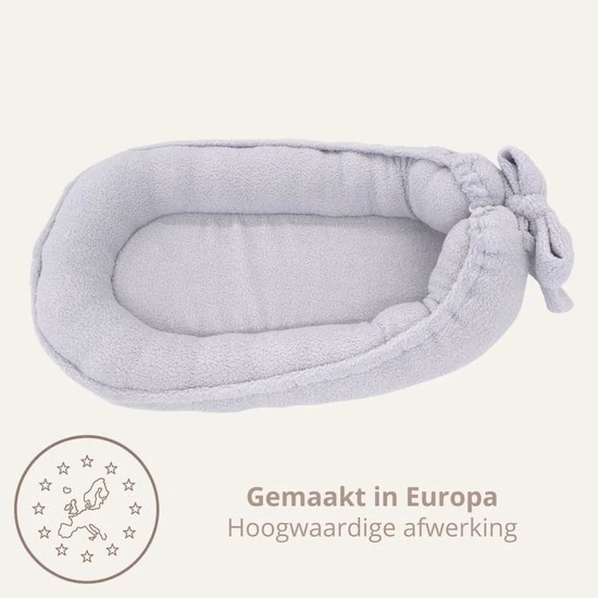 Soosie Teddy Bow Babynestje – Zacht Teddy Babynest met Uitneembaar Matras en Decoratieve Strik – Grijs - 3