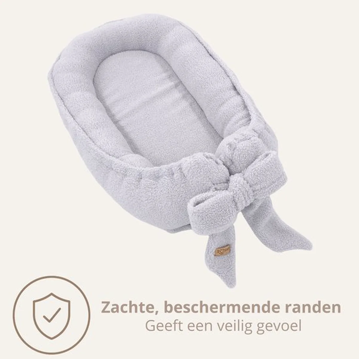 Soosie Teddy Bow Babynestje – Zacht Teddy Babynest met Uitneembaar Matras en Decoratieve Strik – Grijs - 5