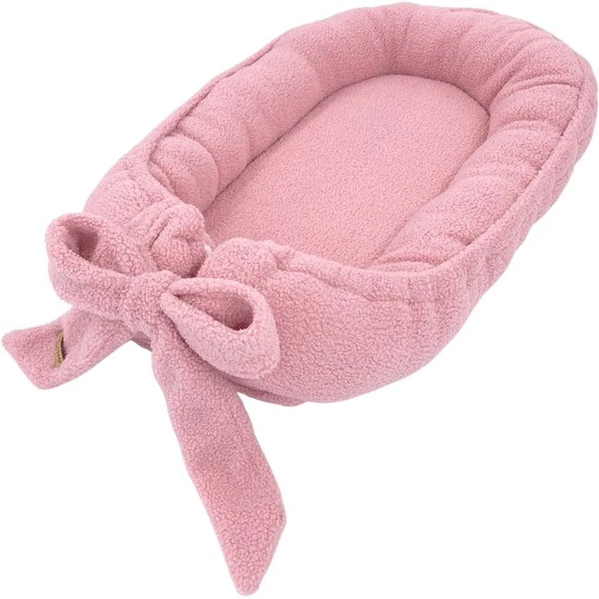 Soosie Teddy Bow Babynestje – Zacht Teddy Babynest met Uitneembaar Matras en Decoratieve Strik – Roze