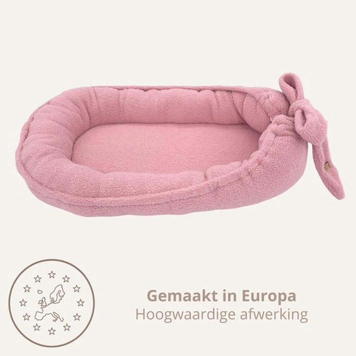 Soosie Teddy Bow Babynestje – Zacht Teddy Babynest met Uitneembaar Matras en Decoratieve Strik – Roze - 2