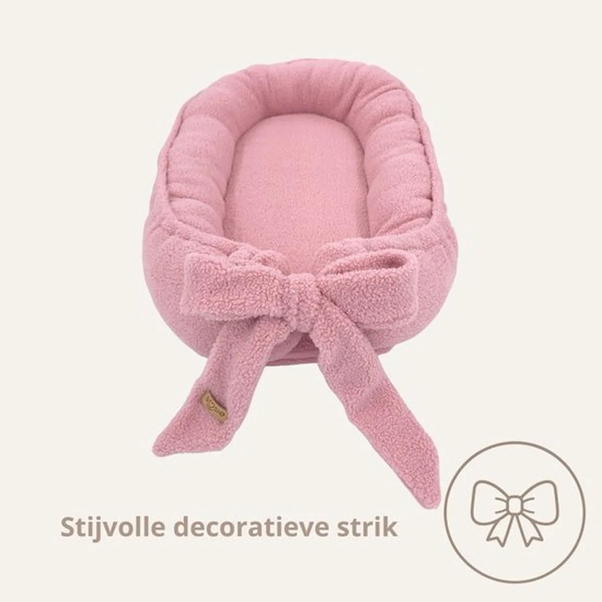 Soosie Teddy Bow Babynestje – Zacht Teddy Babynest met Uitneembaar Matras en Decoratieve Strik – Roze - 4