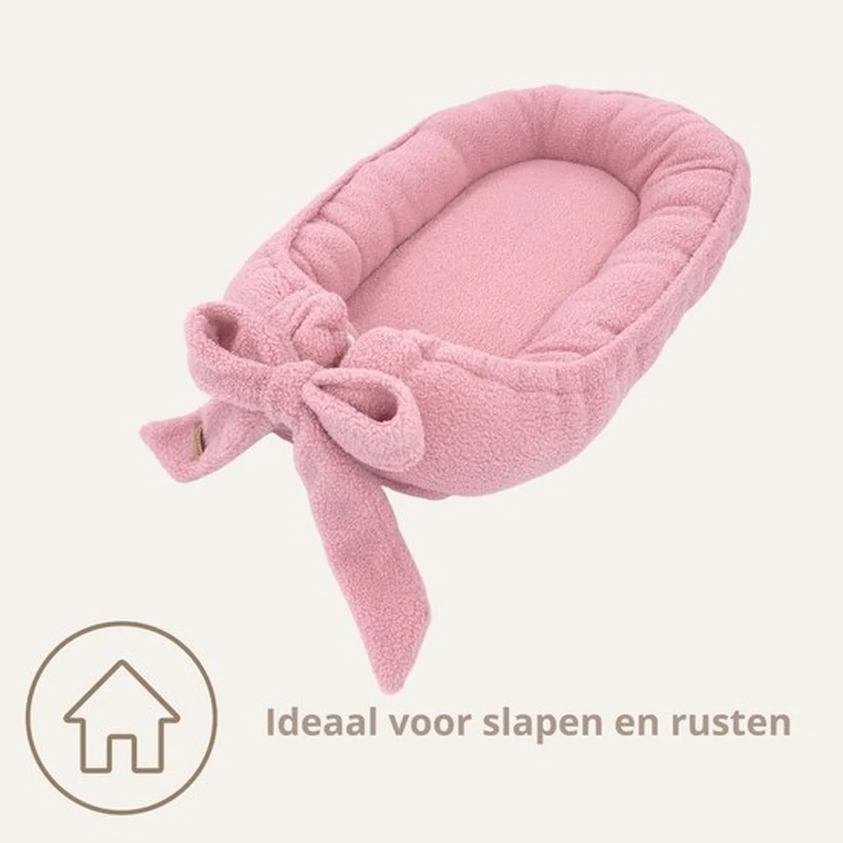 Soosie Teddy Bow Babynestje – Zacht Teddy Babynest met Uitneembaar Matras en Decoratieve Strik – Roze - 6