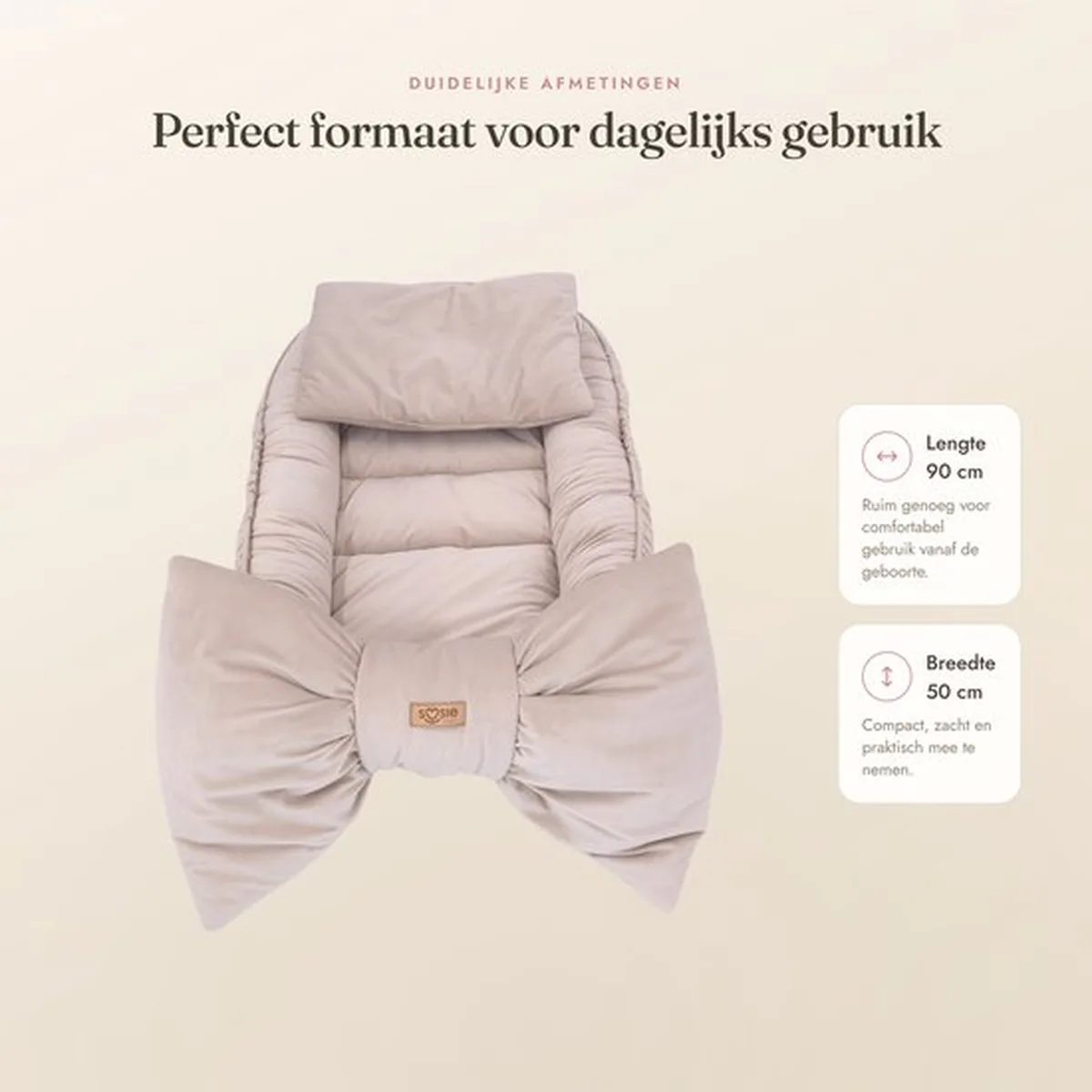 Soosie Luxe Velvet Bow Babynestje Beige – 3 Opstellingen in 1 – Inclusief 2 Multifunctionele Kussens - 2