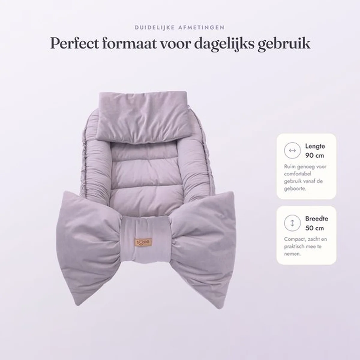 Soosie Luxe Velvet Bow Babynestje Zacht Grijs – 3 Opstellingen in 1 – Inclusief 2 Multifunctionele Kussens - 2