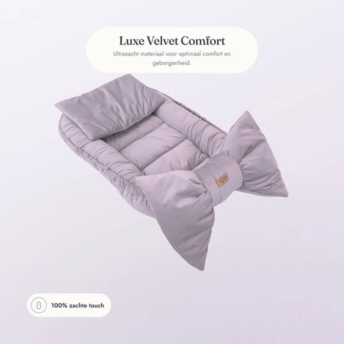 Soosie Luxe Velvet Bow Babynestje Zacht Grijs – 3 Opstellingen in 1 – Inclusief 2 Multifunctionele Kussens - 3