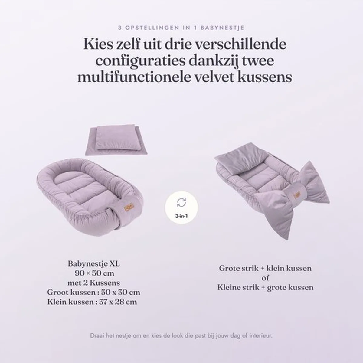 Soosie Luxe Velvet Bow Babynestje Zacht Grijs – 3 Opstellingen in 1 – Inclusief 2 Multifunctionele Kussens - 4