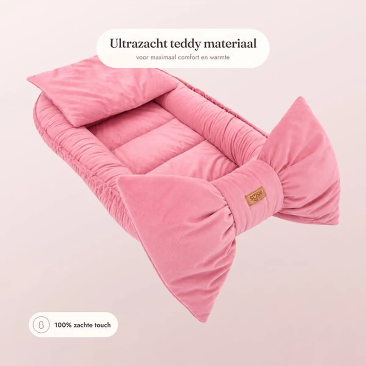 Soosie Luxe Velvet Bow Babynestje Roze – 3 Opstellingen in 1 – Inclusief 2 Multifunctionele Kussens - 4