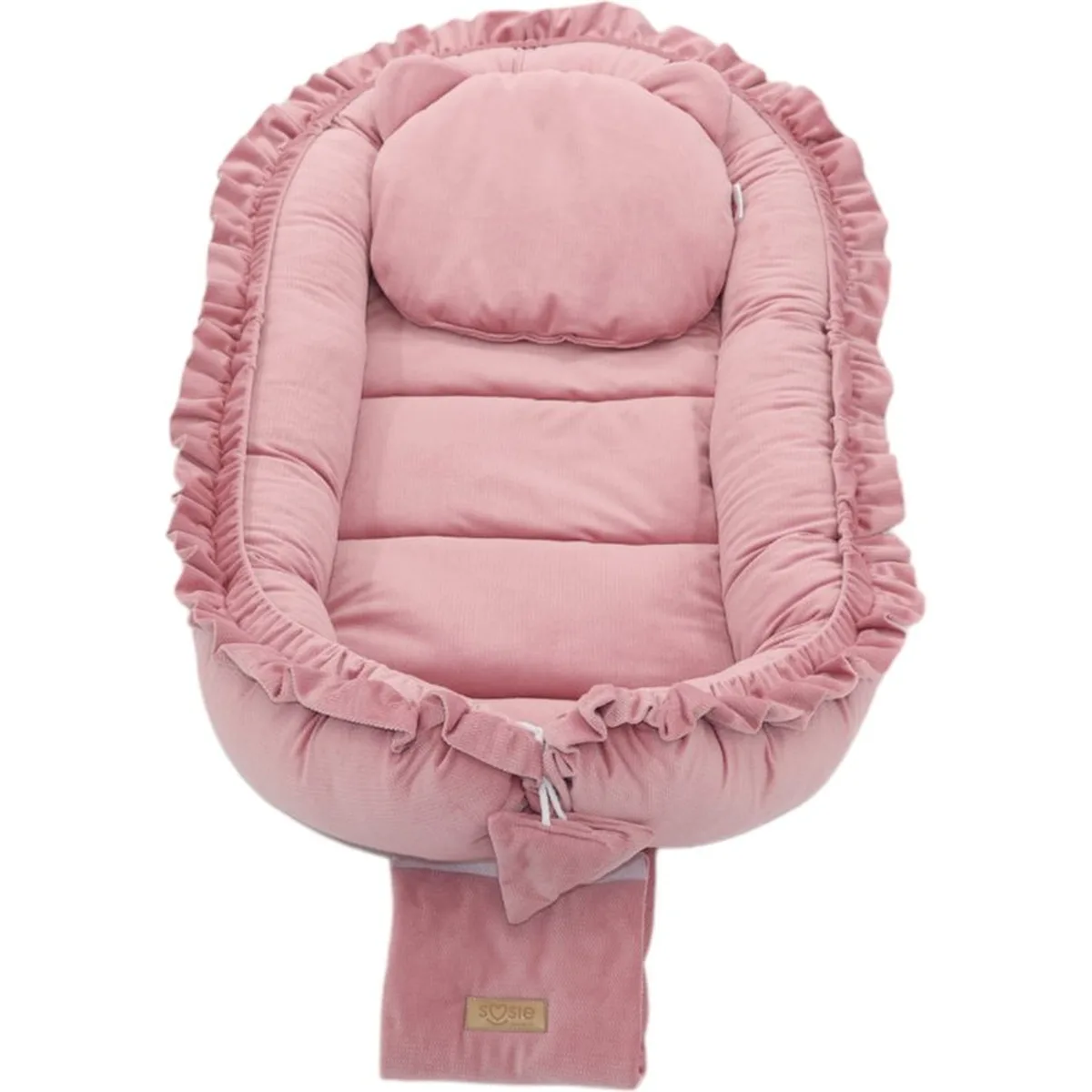Babynestje - GLAMOUR - Babynest SET met kussen - VELVET - Roze - 7