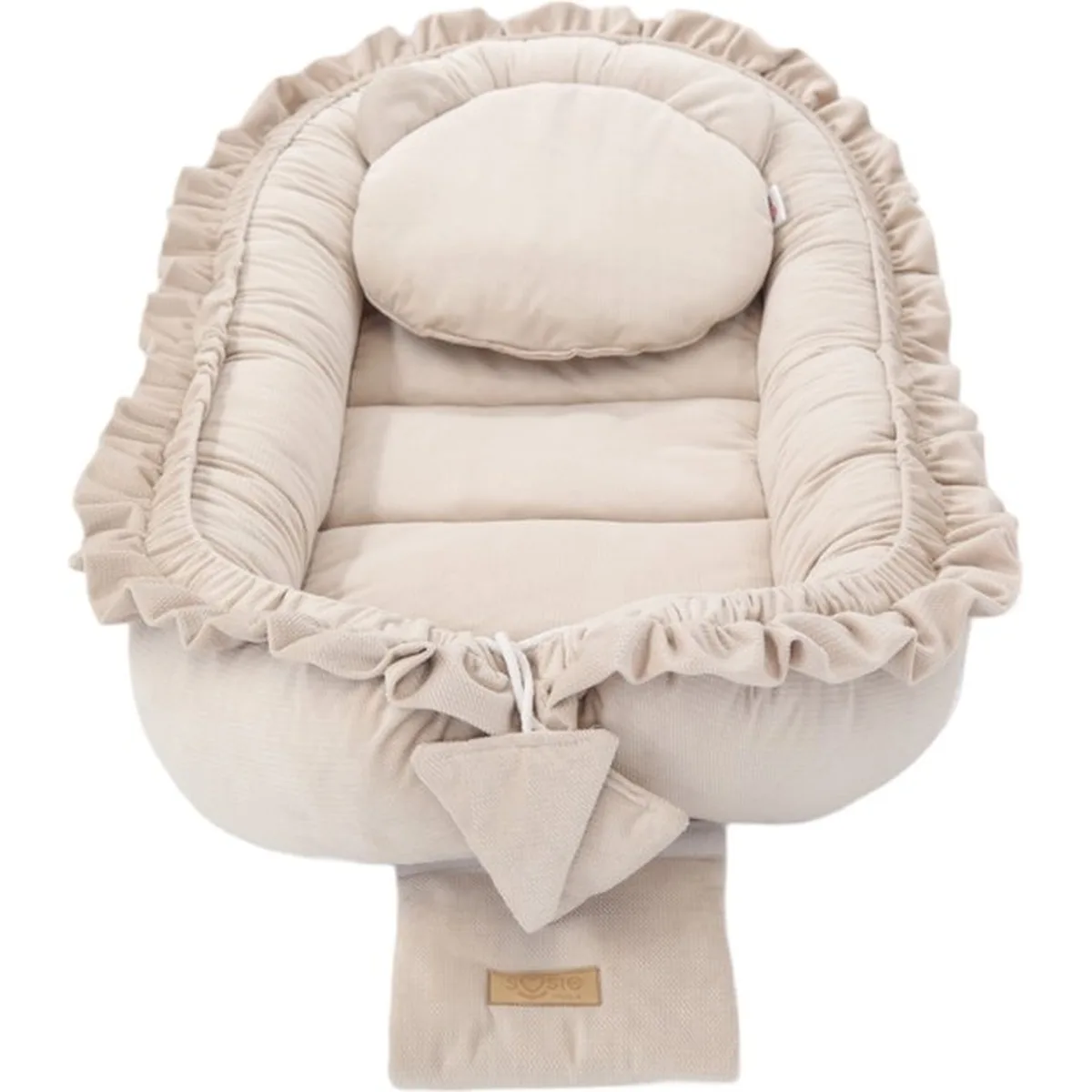 Babynestje - GLAMOUR - Babynest SET met kussen - VELVET - Beige - 2