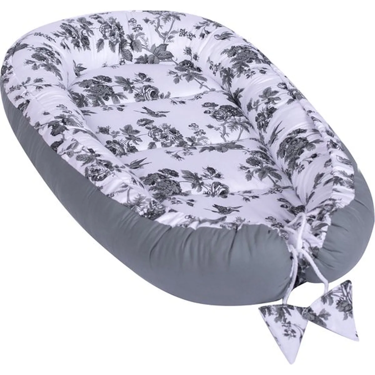 Babynestje - CLASSIC BLOEMEN - Babynest met grijze bloem - Grijs