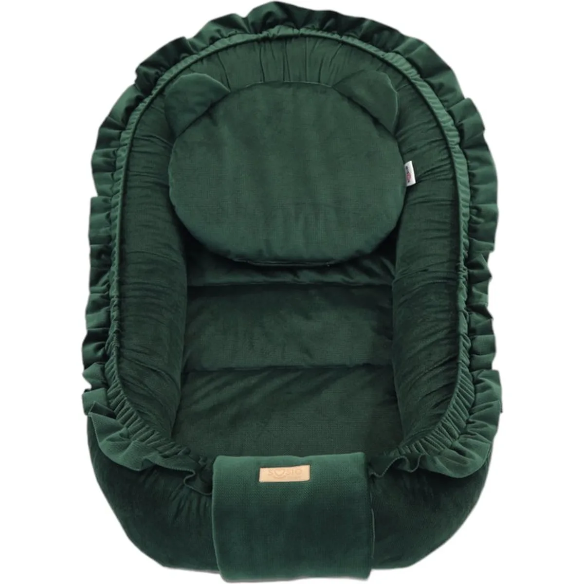 Babynestje - GLAMOUR - Babynest SET met kussen - VELVET - Donker Groen