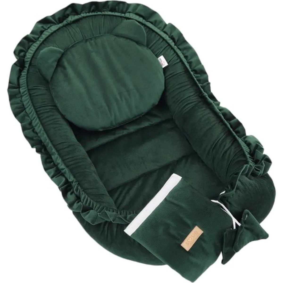 Babynestje - GLAMOUR - Babynest SET met kussen - VELVET - Donker Groen - 2