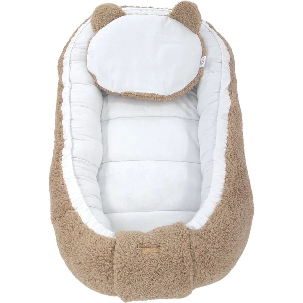 Soosie - Baby Nestje - Babynestje - Zacht en Veilig - Bruin Teddy Katoen en Witte Katoen