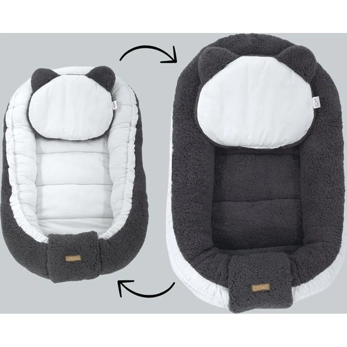 Soosie - Babynestje - Dubbelzijdig - Teddy Grijs met Witte Katoen - Comfortabel en Veilig - 5