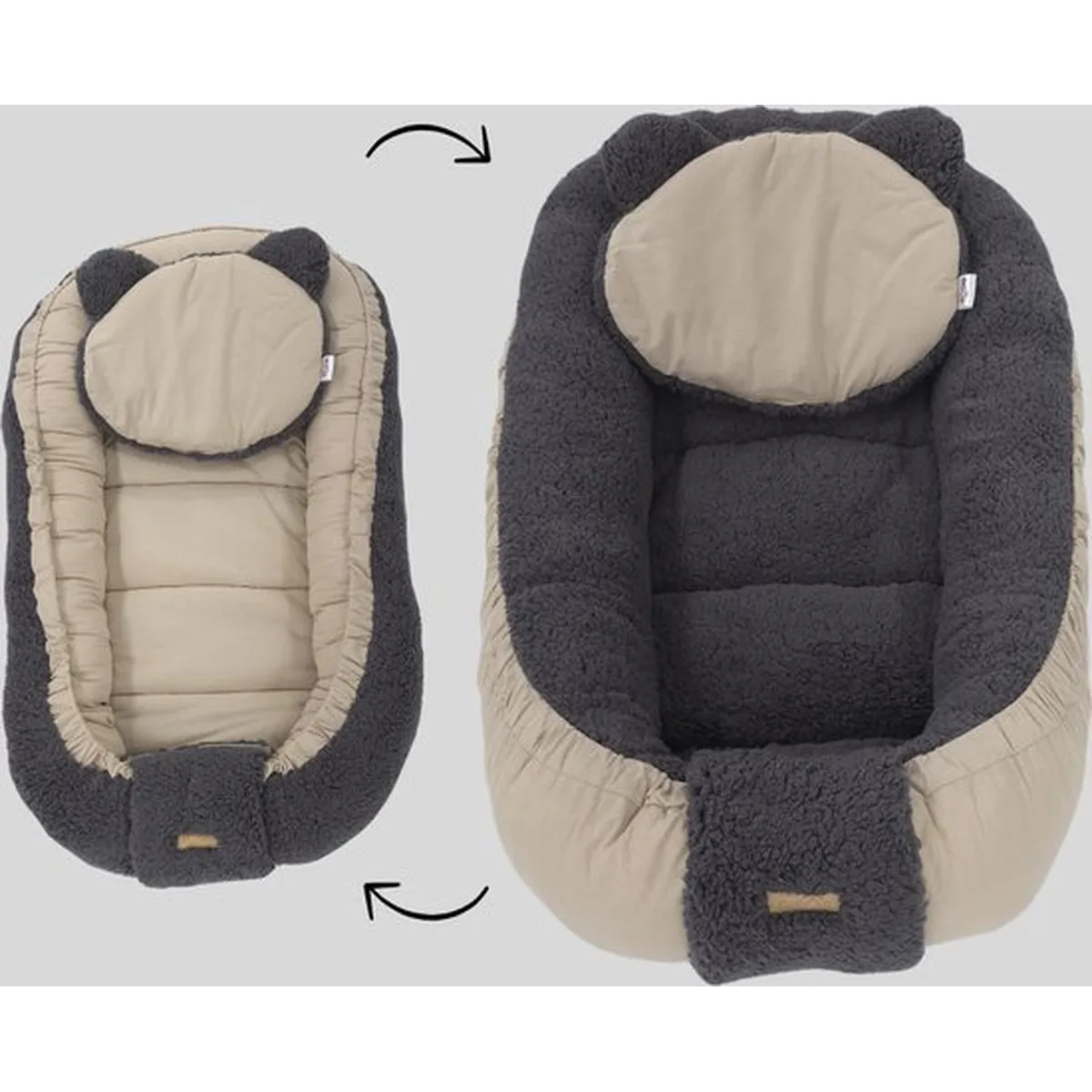Soosie - Babynestje - Dubbelzijdig - Teddy Grijs met Bruine Katoen - Comfortabel en Veilig - 6