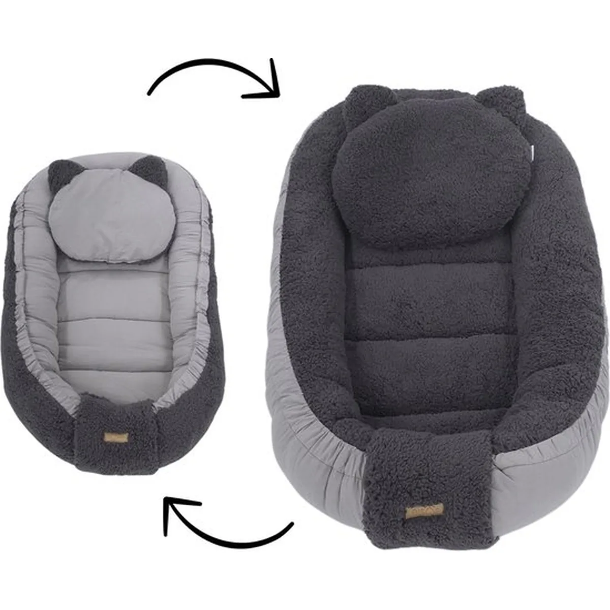 Soosie - Babynestje - Dubbelzijdig - Teddy Grijs met Grijze Katoen - Comfortabel en Veilig - 7