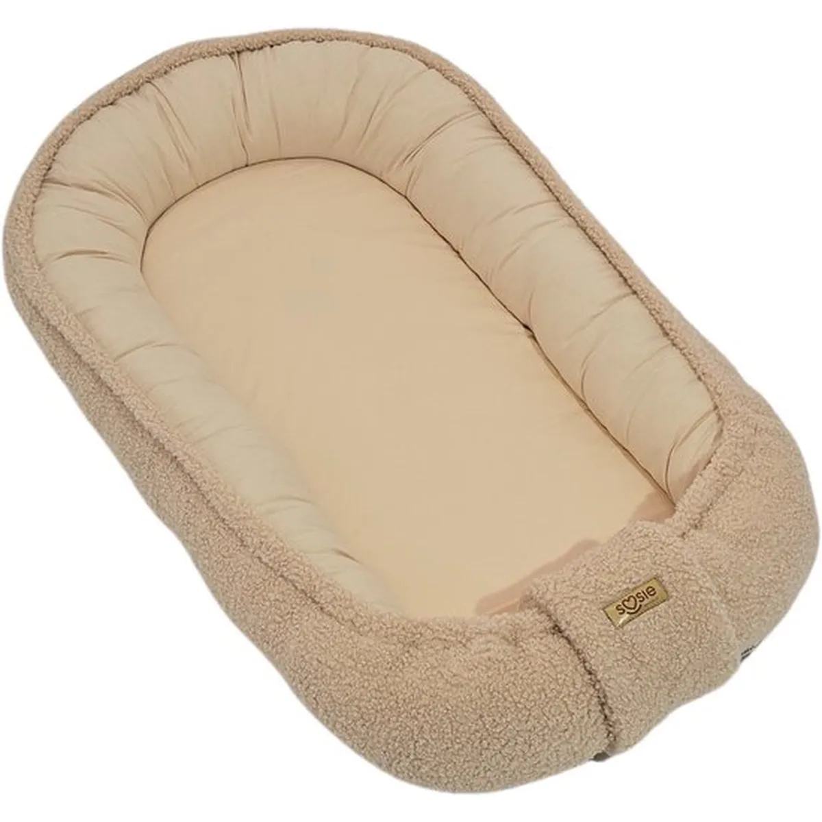 Soosie - Babynestje - Teddy Bounce Beige + Katoen - 80×46 cm - OEKO-Tex - Uitneembaar matrasje