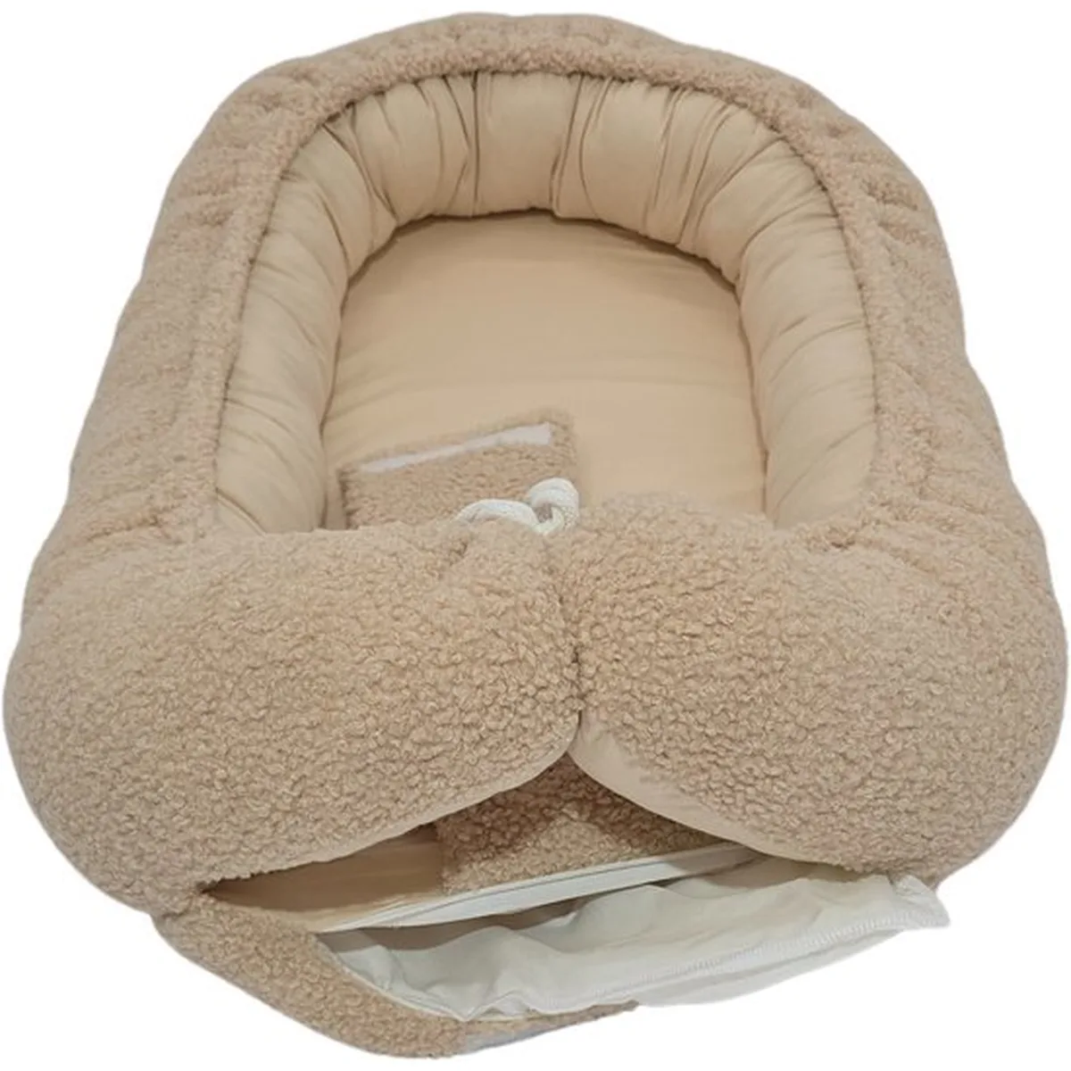 Soosie - Babynestje - Teddy Bounce Beige + Katoen - 80×46 cm - OEKO-Tex - Uitneembaar matrasje - 4