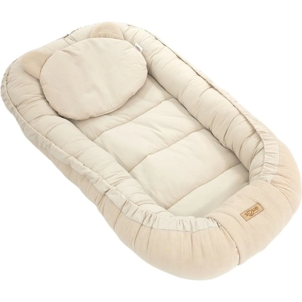 Soosie Babynestje met kussentje – Katoen & Mousseline – Dubbelzijdig – Beige – 90×50 cm - Verstelbaar met Strikkoorden – OEKO-TEX®, Anti-allergeen, Made in EU