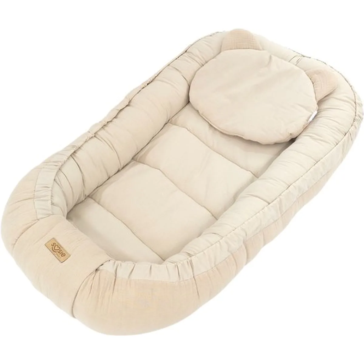 Soosie Babynestje met kussentje – Katoen & Mousseline – Dubbelzijdig – Beige – 90×50 cm - Verstelbaar met Strikkoorden – OEKO-TEX®, Anti-allergeen, Made in EU - 3