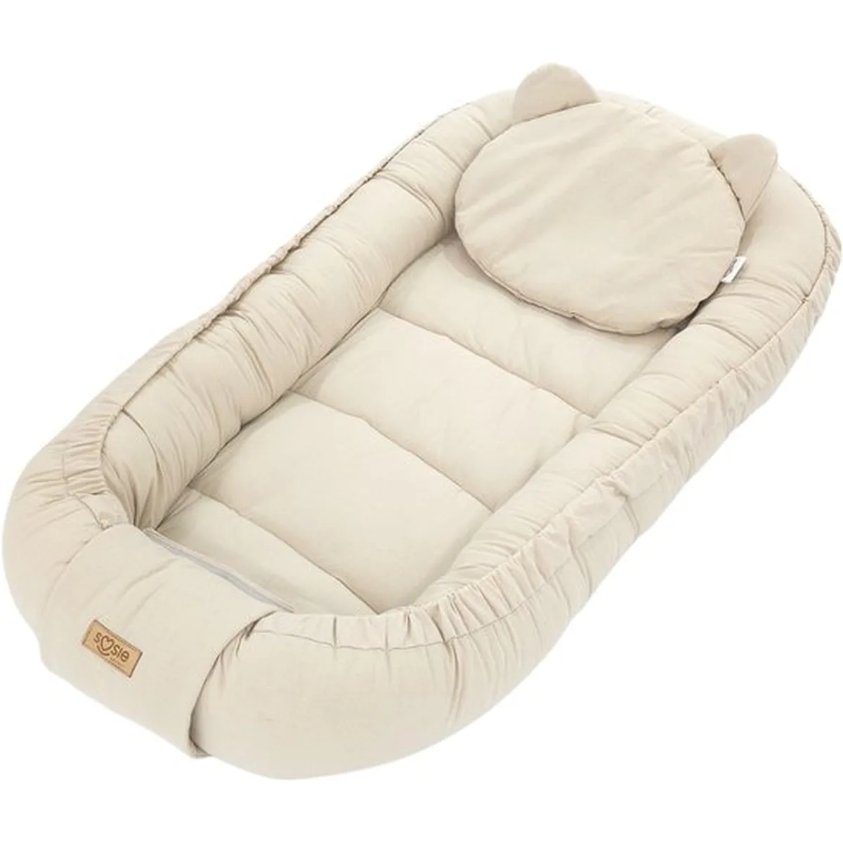Soosie Babynestje – Katoen – Beige – 90×50 cm, Verstelbaar met Strikkoorden – Inclusief Kussentje – OEKO-TEX®, Anti-allergeen, Made in EU