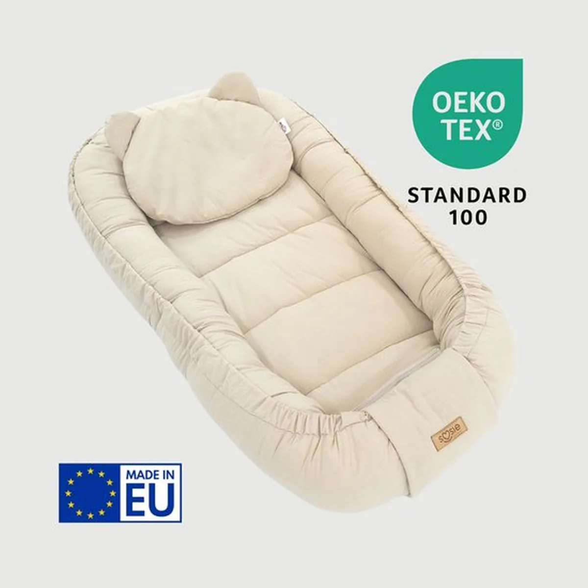 Soosie Babynestje – Katoen – Beige – 90×50 cm, Verstelbaar met Strikkoorden – Inclusief Kussentje – OEKO-TEX®, Anti-allergeen, Made in EU - 5