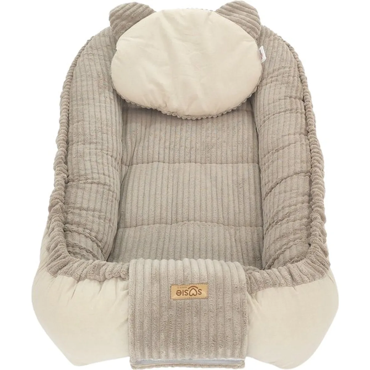 Soosie Babynestje – Corduroy & Katoen – Dubbelzijdig – Beige – 90×50 cm, Verstelbaar met Strikkoorden – Inclusief Kussentje - 5