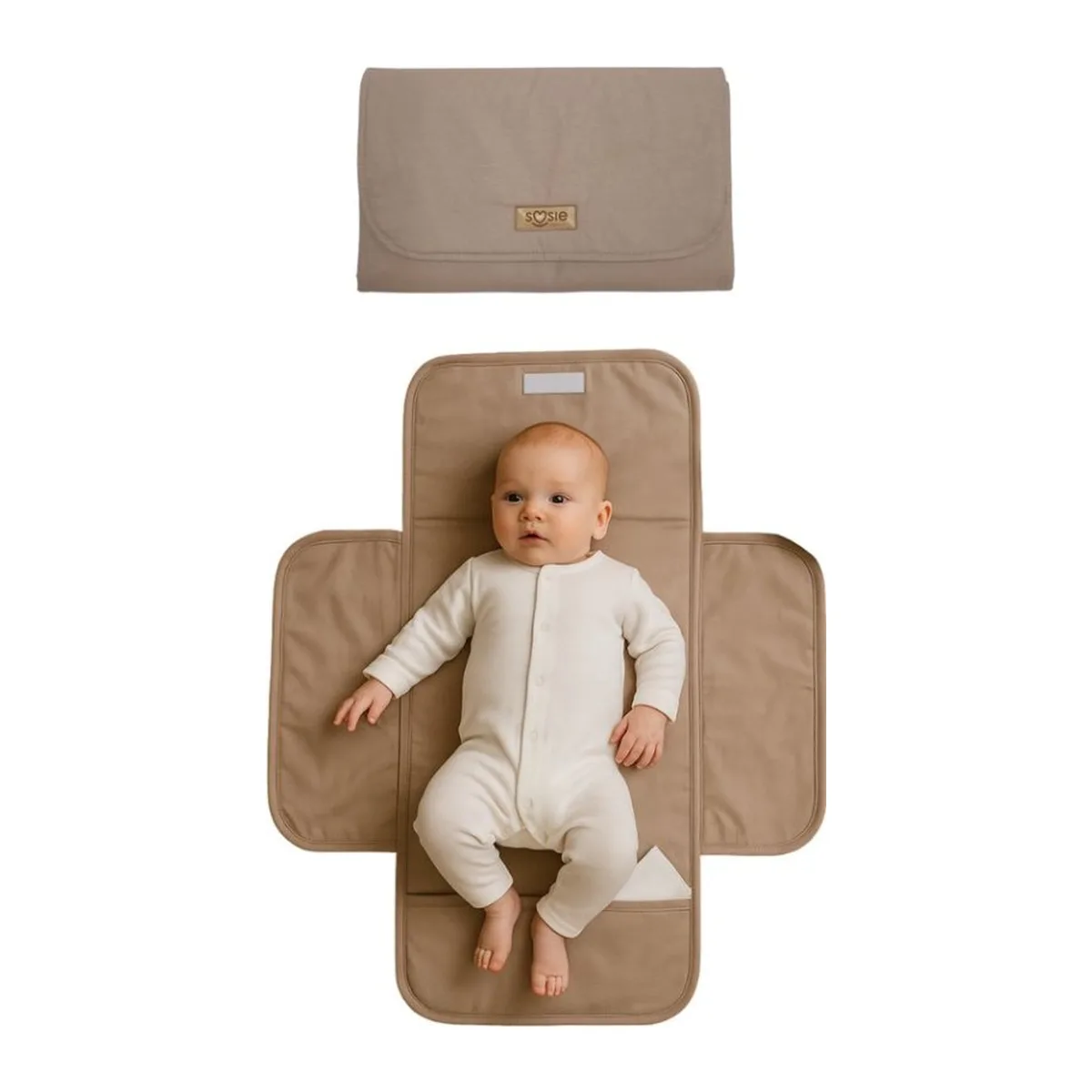 Soosie - Opvouwbaar Waterdicht Verschoonmatje – Reisverschoonmat Baby 70×55 cm – Beige – Met Vakje & Klittenbandsluiting - 8